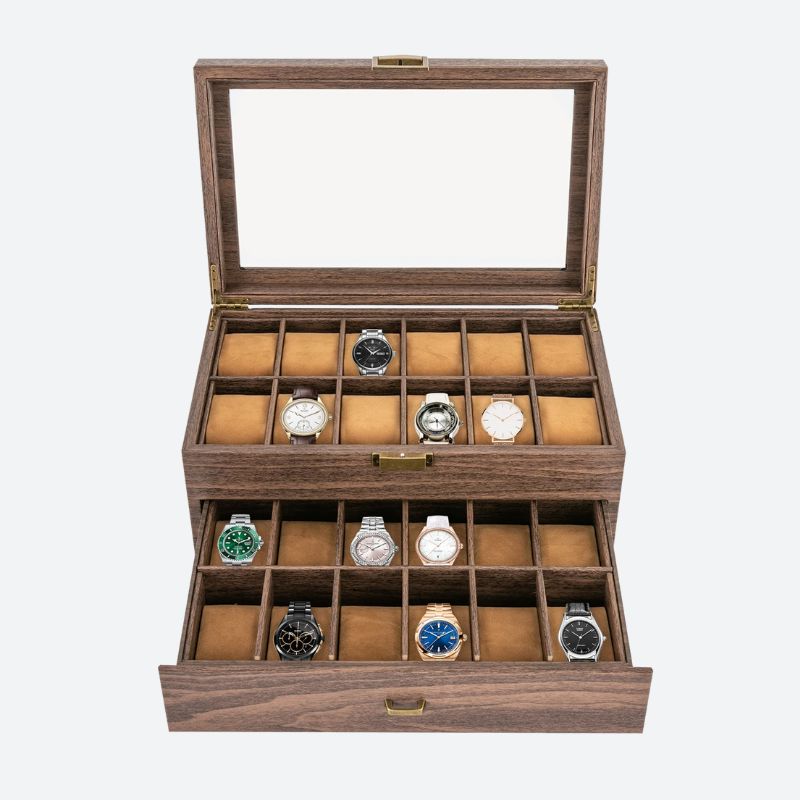 Wooden Watch Box with 24 Compartments