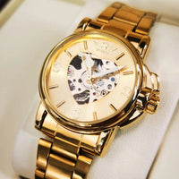 Women's Automatic Skeleton Watch, Elegant Gold Style