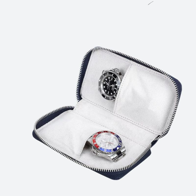 Leather travel watch case with 2 compartments
