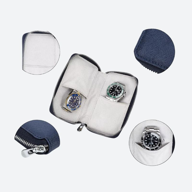 Leather travel watch case with 2 compartments