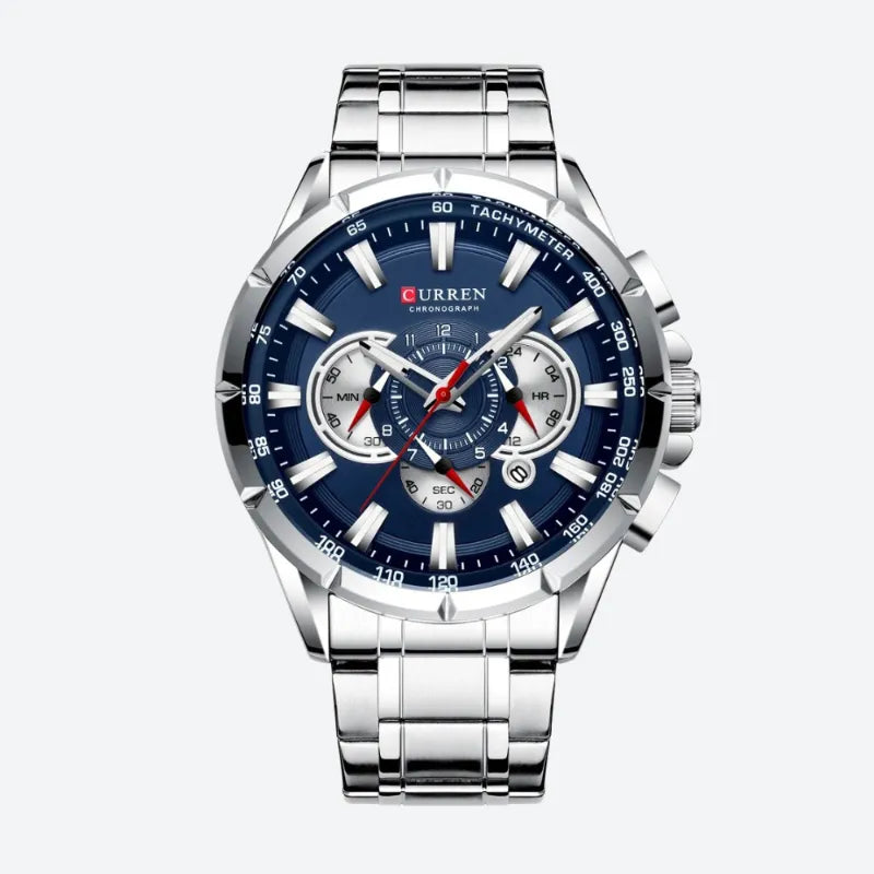 Large Men's Quartz Chronograph Watch, Sporty Design
