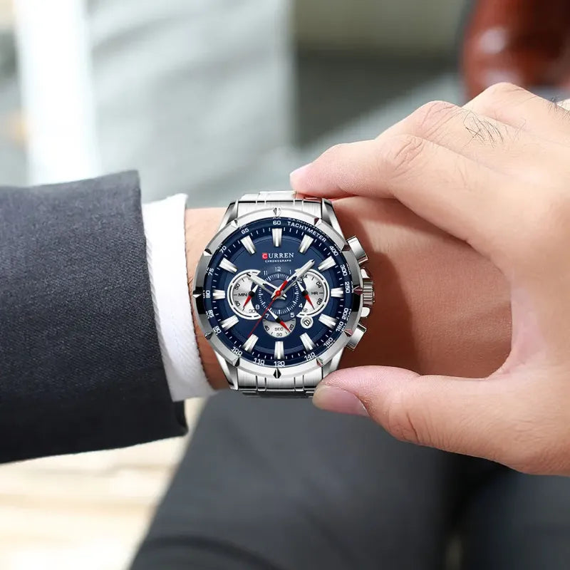 Large Men's Quartz Chronograph Watch, Sporty Design