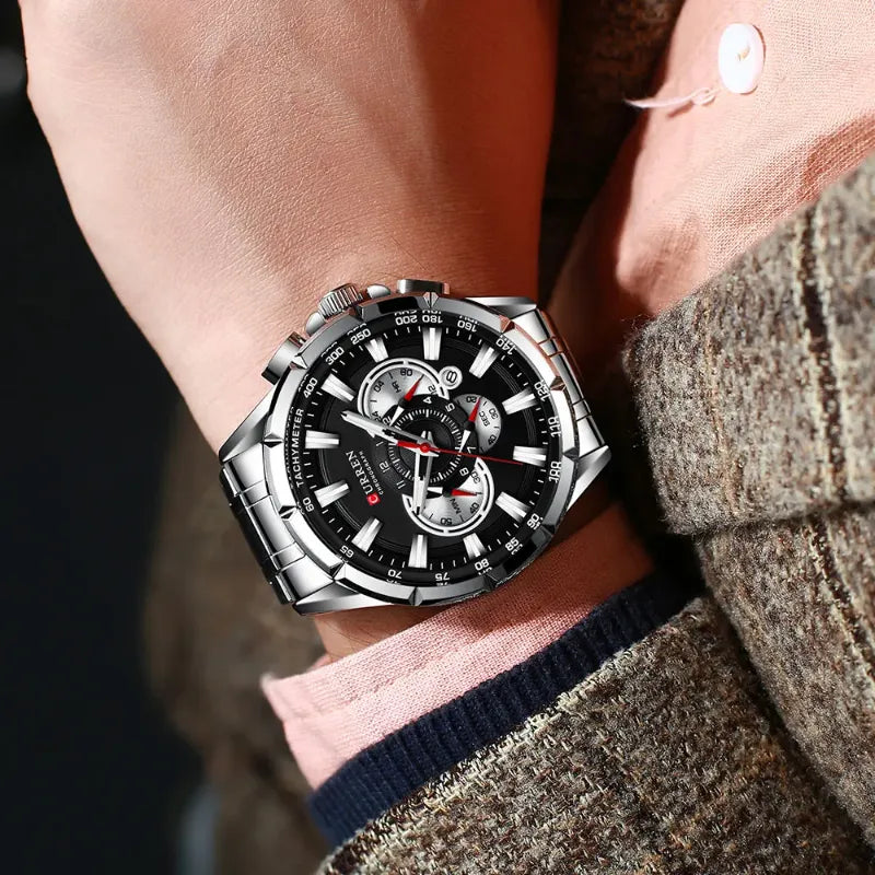 Large Men's Quartz Chronograph Watch, Sporty Design