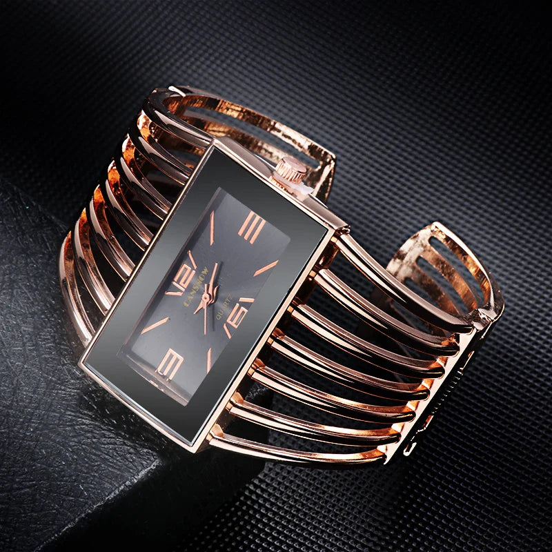 Vintage Women's Openwork Bangle Watch, Rectangular Dial