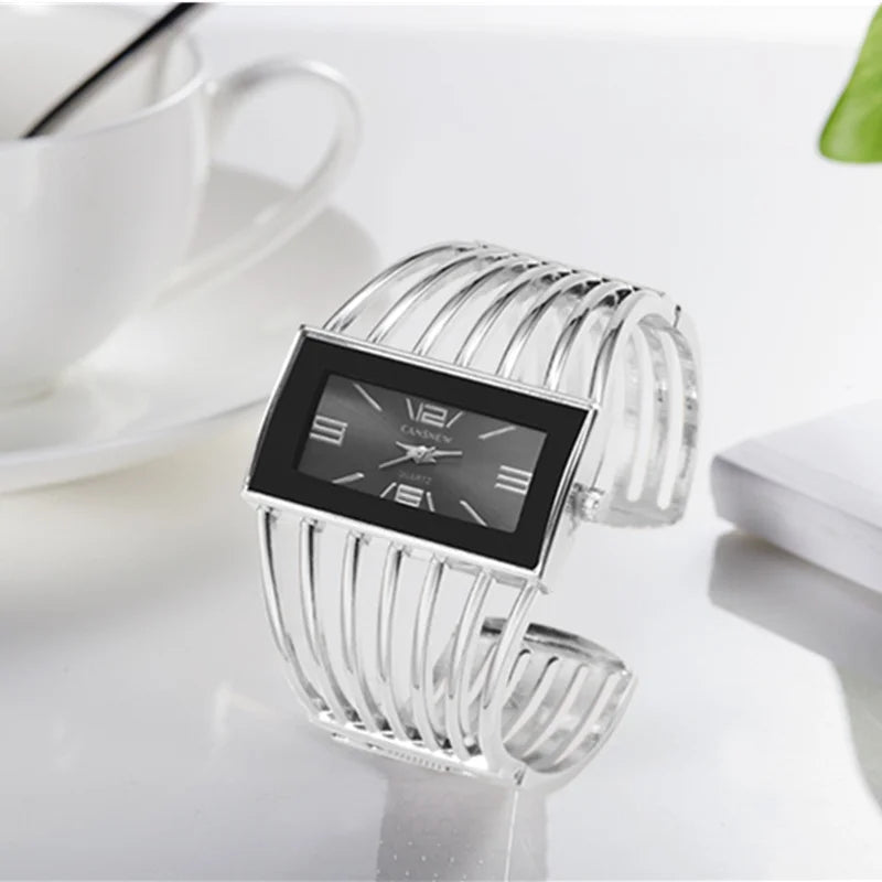 Vintage Women's Openwork Bangle Watch, Rectangular Dial