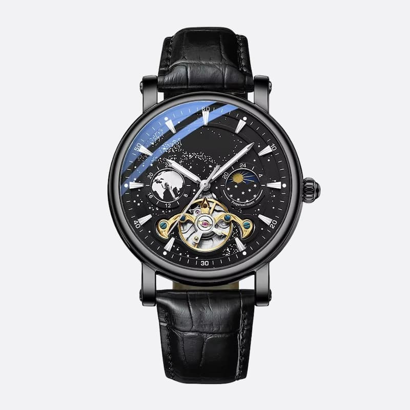 Men's Automatic Watch with Celestial Design and Luminous Dial Image