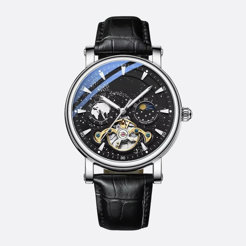 Men's Automatic Watch with Celestial Design and Luminous Dial Image