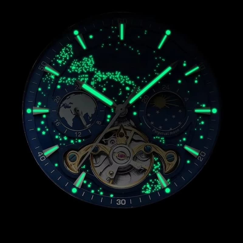 Men's Automatic Watch with Celestial Design and Luminous Dial