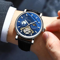Men's Automatic Watch with Celestial Design and Luminous Dial