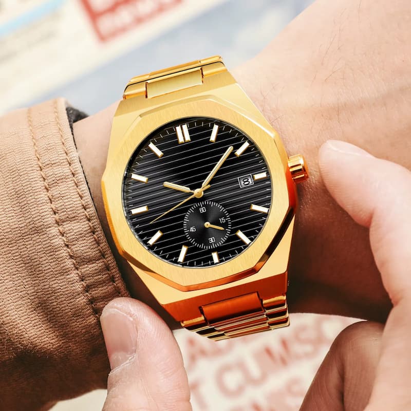 Men's Automatic Gold-Tone Watch, Octagonal Design