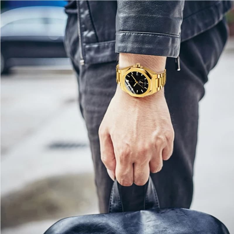 Men's Automatic Gold-Tone Watch, Octagonal Design