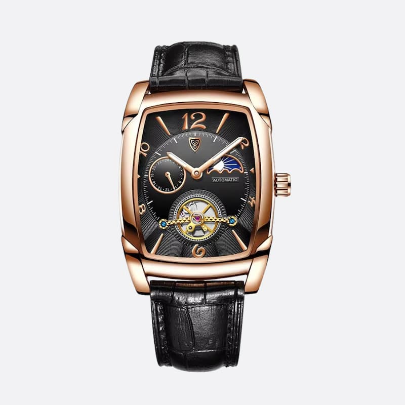 Men's Automatic Barrel Watch with Moon Phase