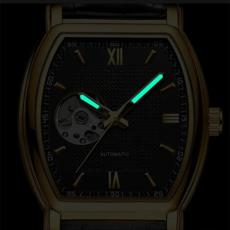 Men's Automatic Tonneau Watch with Visible Movement
