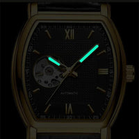 Men's Automatic Tonneau Watch with Visible Movement