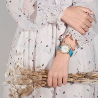 Colorful Wooden Women's Watch with Minimalist Gold Dial