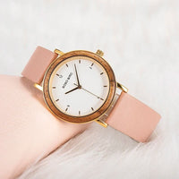 Colorful Wooden Women's Watch with Minimalist Gold Dial