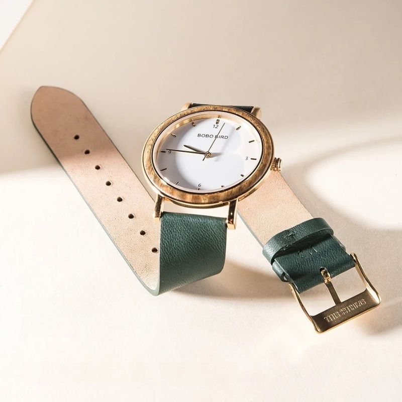 Colorful Wooden Women's Watch with Minimalist Gold Dial