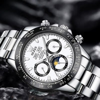 Men's Stainless Steel Chronograph Watch with Moon Phase