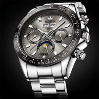 Men's Stainless Steel Chronograph Watch with Moon Phase