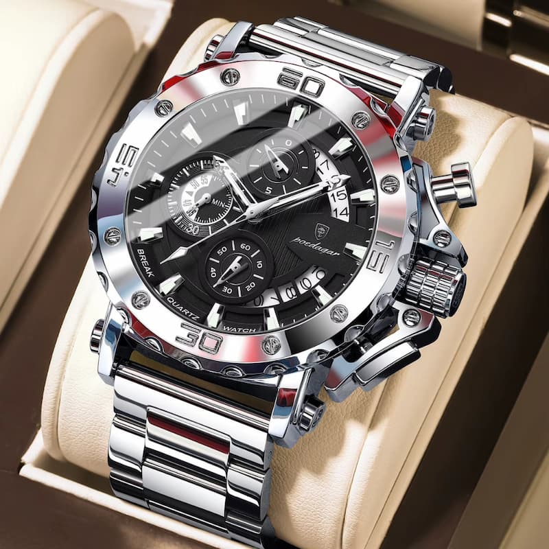 Men's Chronograph Watch, Stainless Steel, Vertical Design