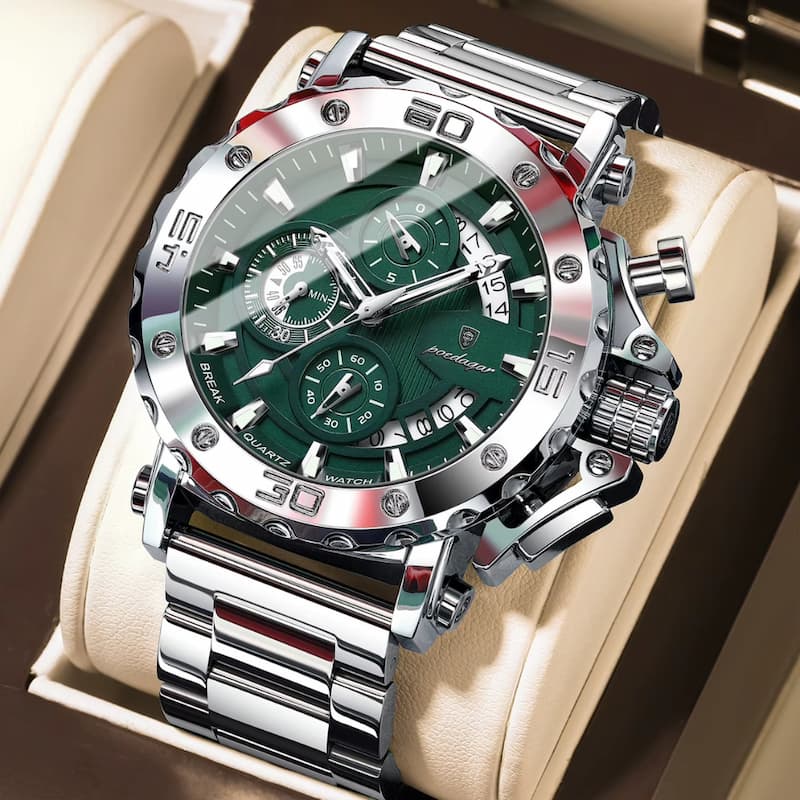 Men's Chronograph Watch, Stainless Steel, Vertical Design