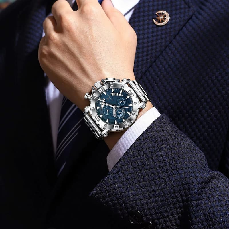 Men's Chronograph Watch, Stainless Steel, Vertical Design