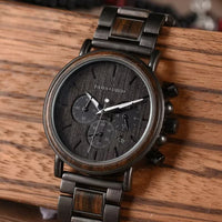 Men's Wooden Chronograph and Steel Watch, Sport Function