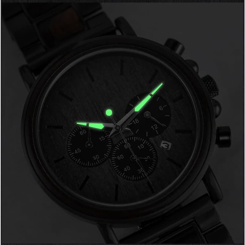 Men's Wooden Chronograph and Steel Watch, Sport Function