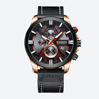 Men's Quartz Chronograph Watch, Large Case, Leather Strap