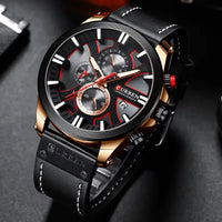 Men's Quartz Chronograph Watch, Large Case, Leather Strap