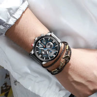 Men's Quartz Chronograph Watch, Large Case, Leather Strap