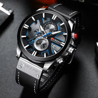 Men's Quartz Chronograph Watch, Large Case, Leather Strap
