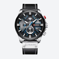 Men's Quartz Chronograph Watch, Large Case, Leather Strap