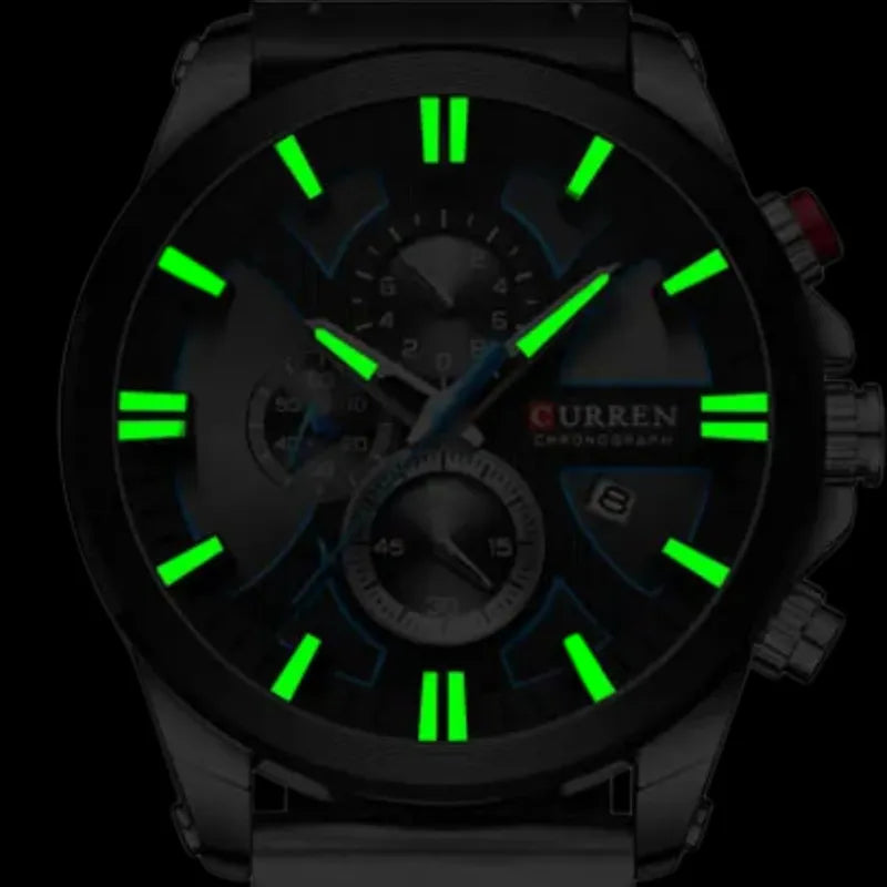 Men's Quartz Chronograph Watch, Large Case, Leather Strap