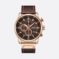 Men's Quartz Chronograph Watch, Waterproof with Leather Strap