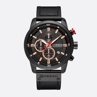 Men's Quartz Chronograph Watch, Waterproof with Leather Strap
