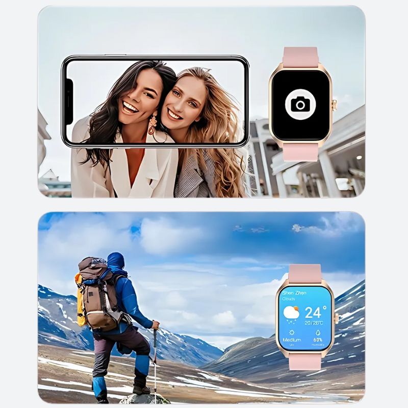 Women's Smartwatch, Pink with Large Gold Screen
