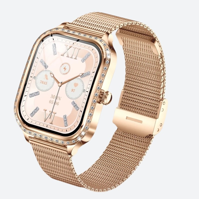 Women's Smartwatch with Rose Gold Dial and Rhinestones