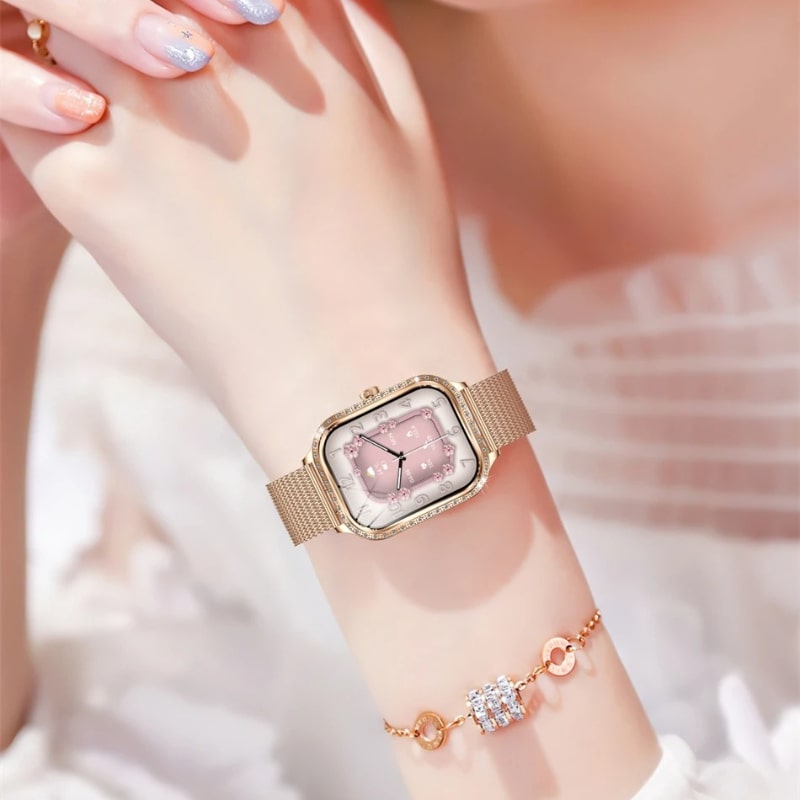 Women's Smartwatch with Rose Gold Dial and Rhinestones