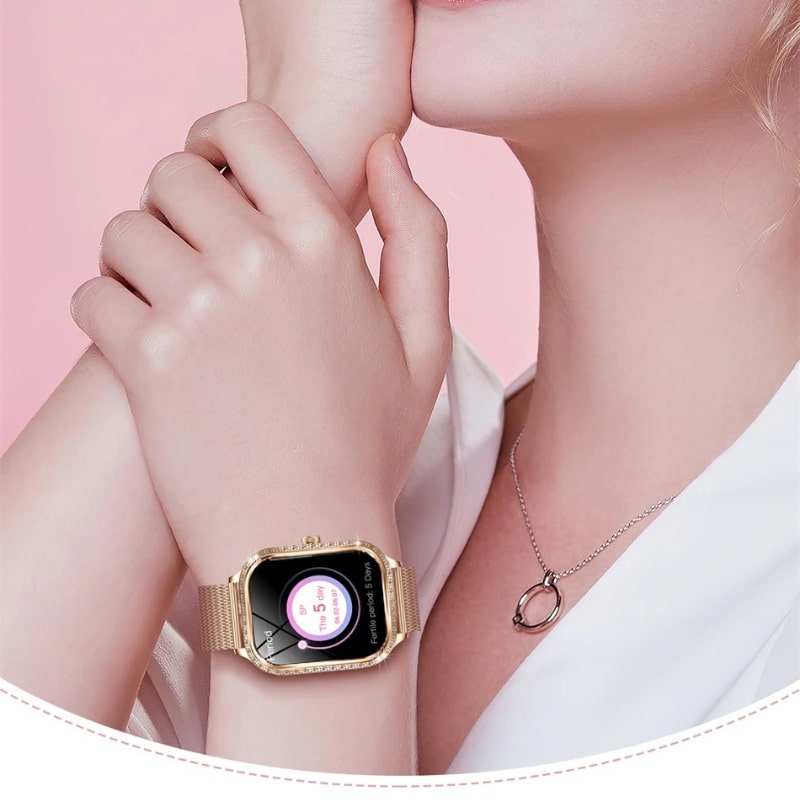 Women's Smartwatch with Rose Gold Dial and Rhinestones