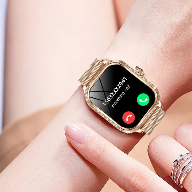 Women's Smartwatch with Rose Gold Dial and Rhinestones