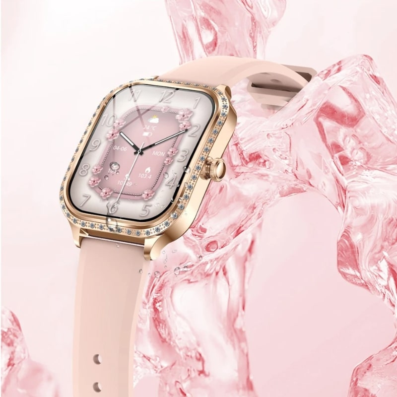 Women's Smartwatch with Rose Gold Dial and Rhinestones