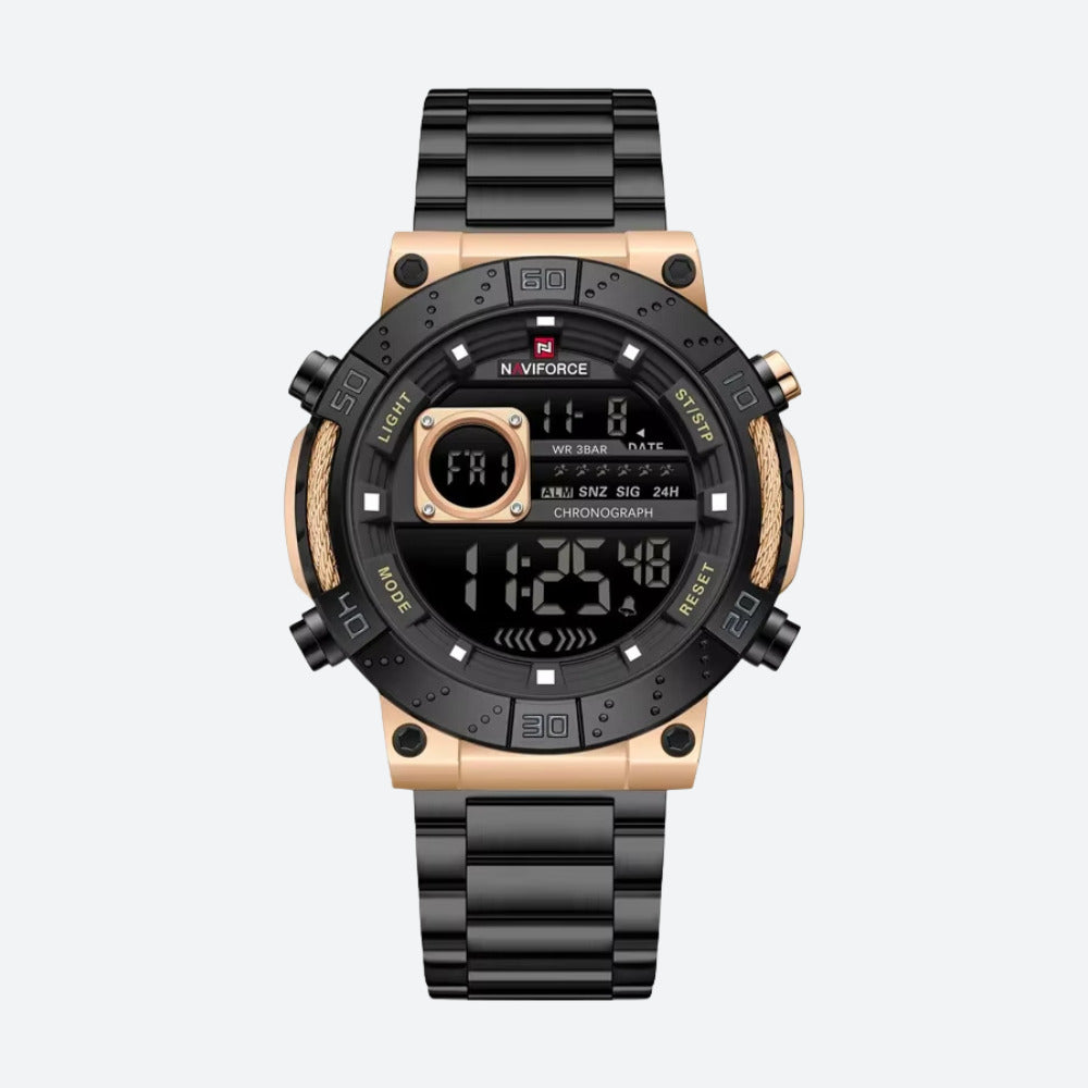 Men's Round Digital Watch, Steel, Multifunction