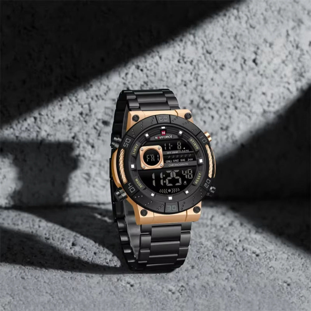 Men's Round Digital Watch, Steel, Multifunction