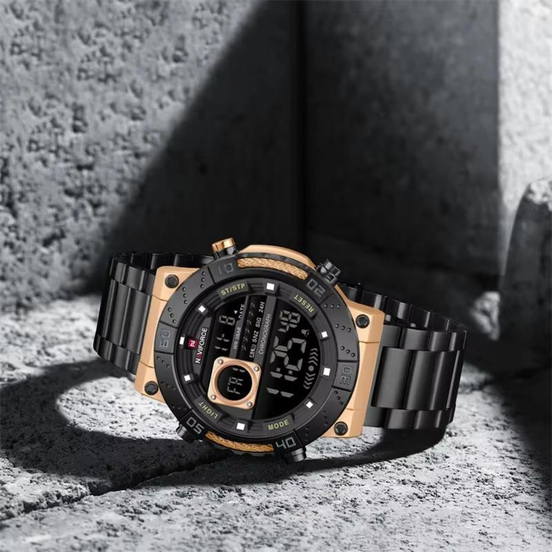 Men's Round Digital Watch, Steel, Multifunction
