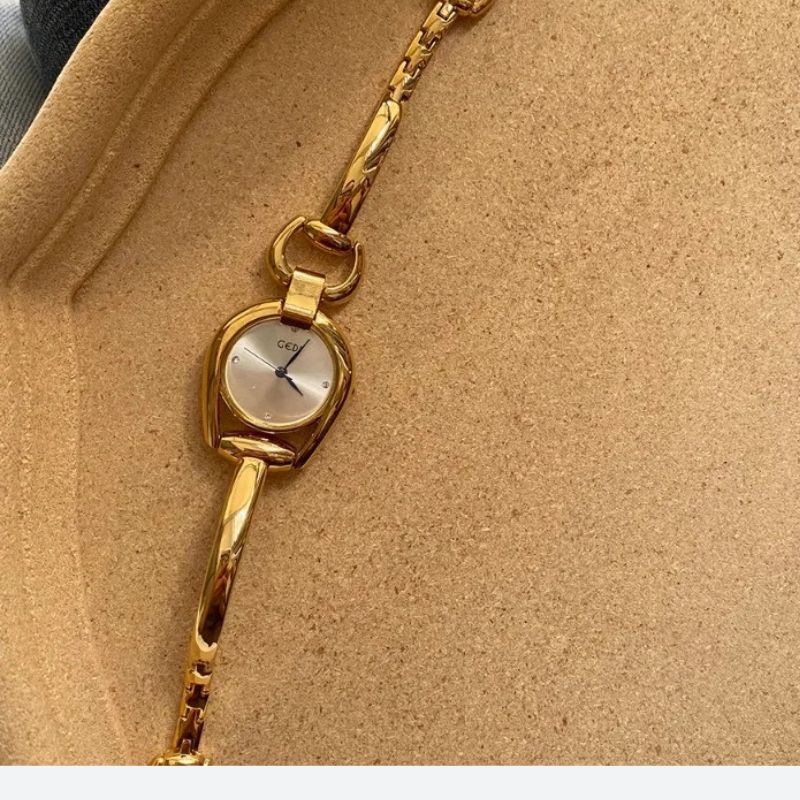 Women's Gold Irregular Shape Quartz Watch with Thin Bracelet