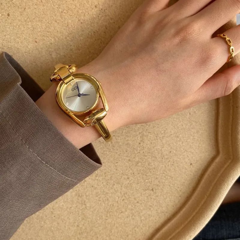 Women's Gold Irregular Shape Quartz Watch with Thin Bracelet