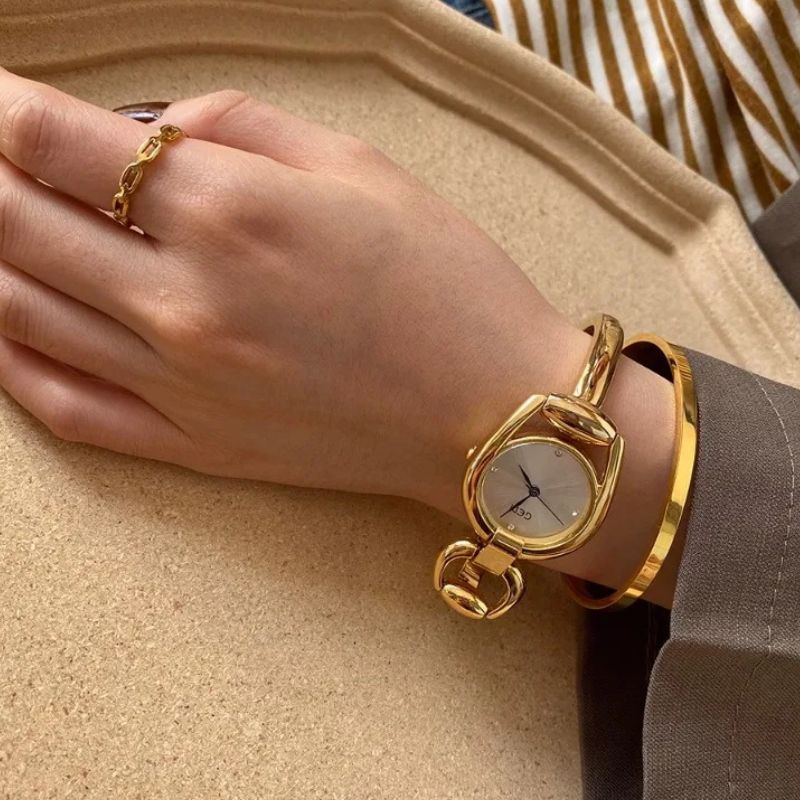 Women's Gold Irregular Shape Quartz Watch with Thin Bracelet