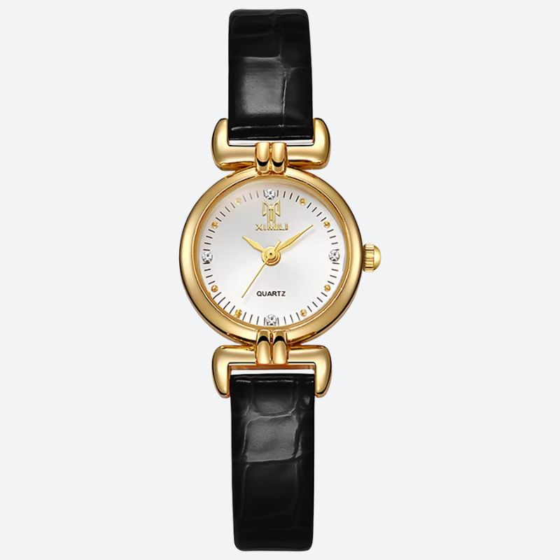 Minimalist Women's Quartz Watch in Crocodile Leather