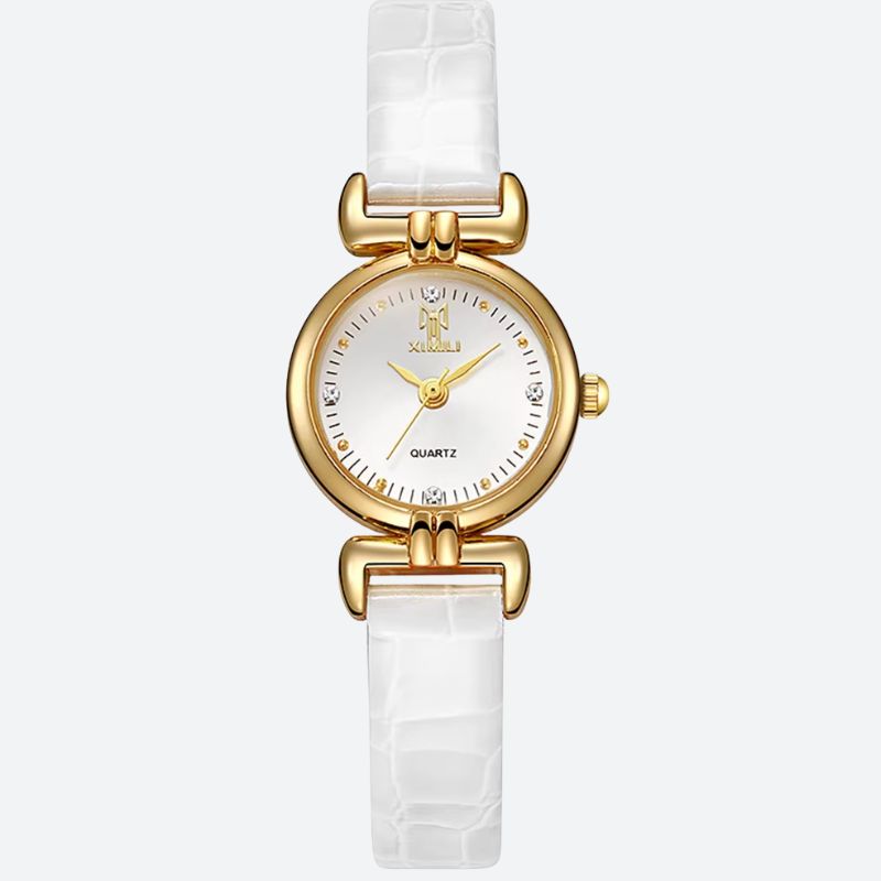 Minimalist Women's Quartz Watch in Crocodile Leather